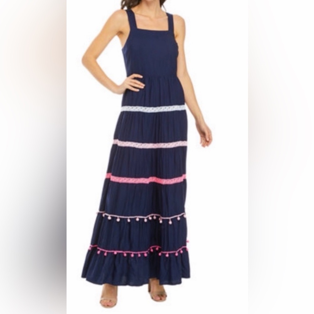 Crown & Ivy Navy Maxi Dress with Pink and White Accents